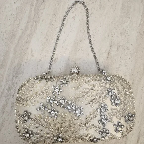 Womens Clutch Bag Pearl Clutch Purse Handbag Embroidery Evening Bag Bag Shoulder - Picture 7 of 8